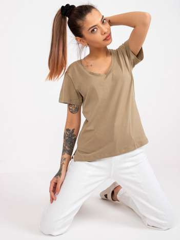 Ciemnobeżowy bawełniany t-shirt damski Salina MAYFLIES