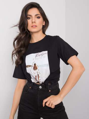 Czarny t-shirt z nadrukiem Travel
