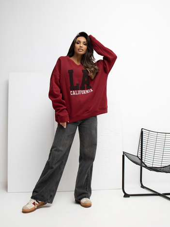 Bordowa bluza z okrągłym dekoltem RUE PARIS