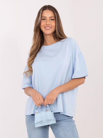 Jasnoniebieski damski t-shirt oversize z bawełny RUE PARIS