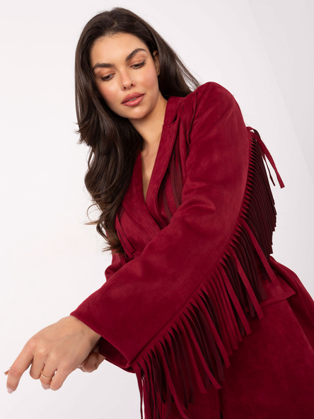 Bordowa zamszowa marynarka z frędzlami RUE PARIS