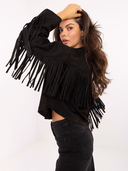 Czarna westernowa kurtka z frędzlami