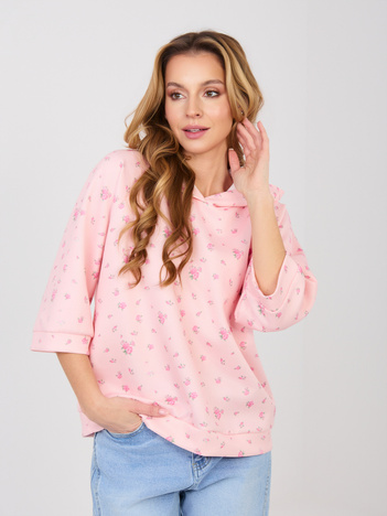 Pastelowa różowa damska bluza oversize w kwiatki
