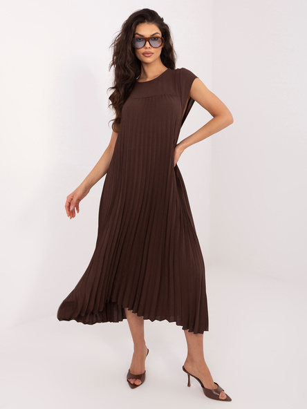 Ciemnobrązowa midi sukienka z plisowaniem RUE PARIS