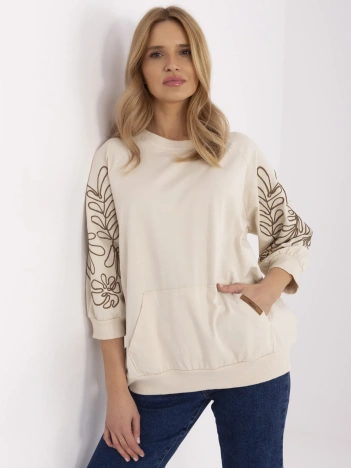 Jasnobeżowa bluza kangurka z okrągłym dekoltem RUE PARIS