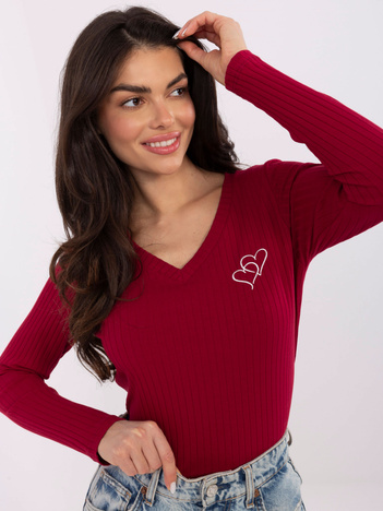 Bordowa bluzka z dekoltem w serek RUE PARIS