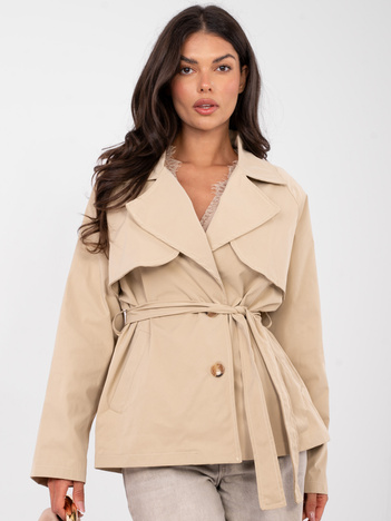 Jasnocamelowy krótki trencz z paskiem RUE PARIS