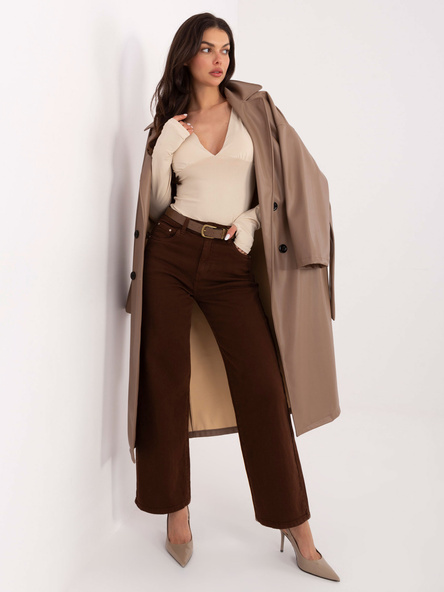 Brązowe jeansy straight leg z wysokim stanem