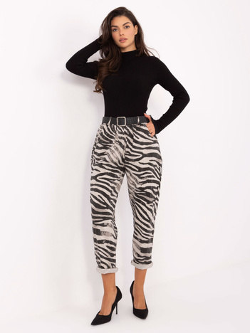 Jasnobeżowe damskie spodnie w zebrę