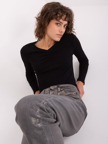 Czarna bluzka longsleeve basic w prążek