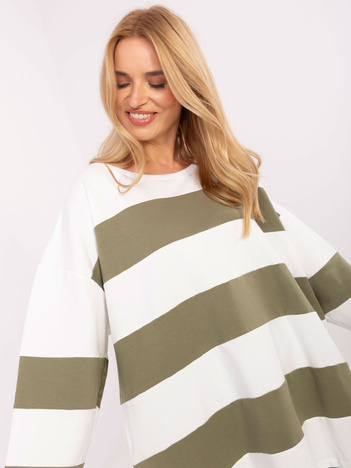 Ecru-khaki bluzka oversize z długim rękawem