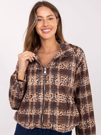 Beżowo-brązowa zamszowa kurtka z nadrukiem RUE PARIS