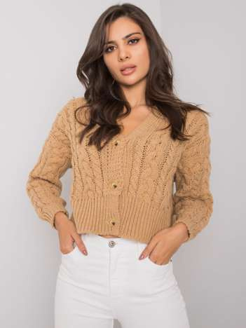 Camelowy sweter na guziki w warkocze Avezzano SUBLEVEL