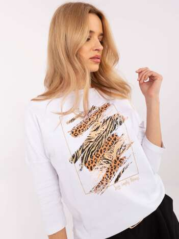 Biała bawełniana bluzka damska z rękawem 3/4