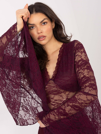 Burgundowa bluzka z rozkloszowanymi rękawami