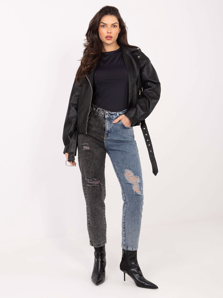 Niebiesko-czarne dwukolorowe spodnie jeansowe z dziurami RUE PARIS