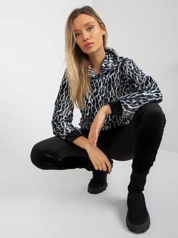 Biało-czarny komplet welurowy z bluzą w panterkę RUE PARIS