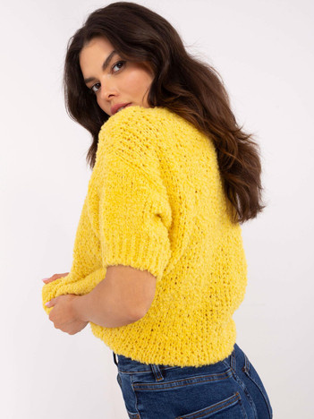Żółty damski sweter oversize w jednolitym kolorze