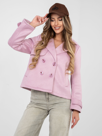 Pastelowy różowy krótki płaszcz z dwurzędowym zapięciem