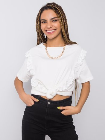 Biały t-shirt z falbanami Mylene