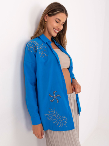 Ciemnoniebieska koszula oversize z zapięciem na guziki