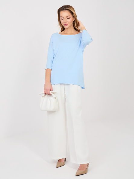 Pastelowa niebieska bluzka basic z dekoltem w łódkę RUE PARIS