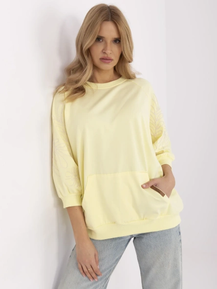 Jasnożółta bluza kangurka z rękawem 3/4 RUE PARIS