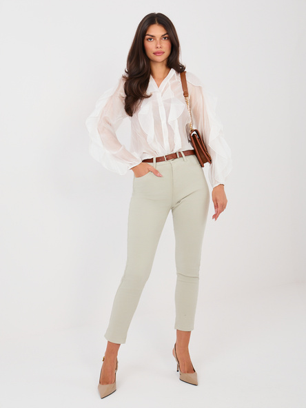 Jasnoszare damskie jeansy skinny z paskiem