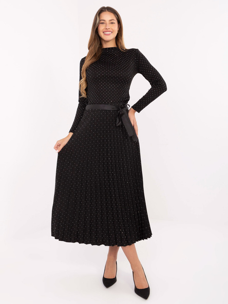 Czarna plisowana spódnica z paskiem RUE PARIS