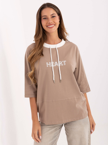 Ciemnobeżowa damska bluzka z troczkami