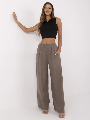 Brązowe muślinowe spodnie z szeroką nogawką