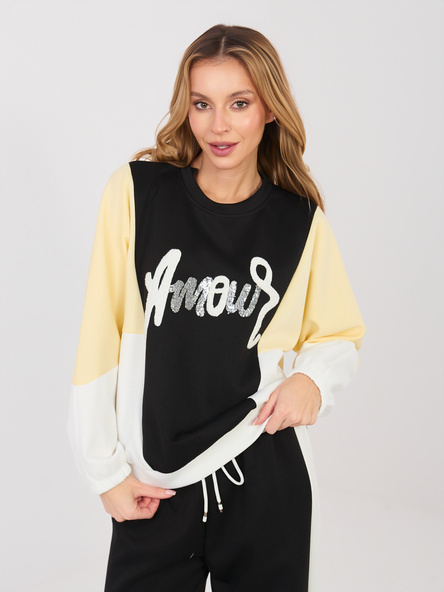 Czarny dresowy komplet z wypukłym napisem RUE PARIS