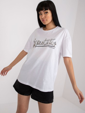 Biały t-shirt z aplikacją i okrągłym dekoltem