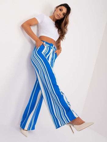 Ciemnoniebiesko-ecru szerokie spodnie z materiału