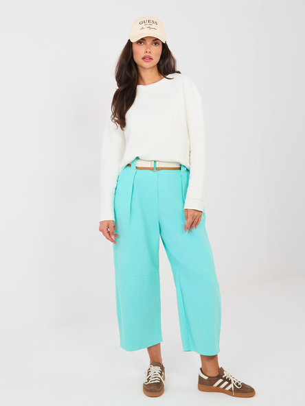 Turkusowe jeansowe spodnie typu culotte RUE PARIS
