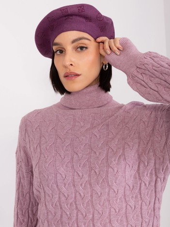 Ciemnofioletowy beret z aplikacjami