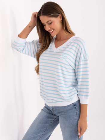 Biało-jasnoniebieska bluzka oversize z dekoltem V