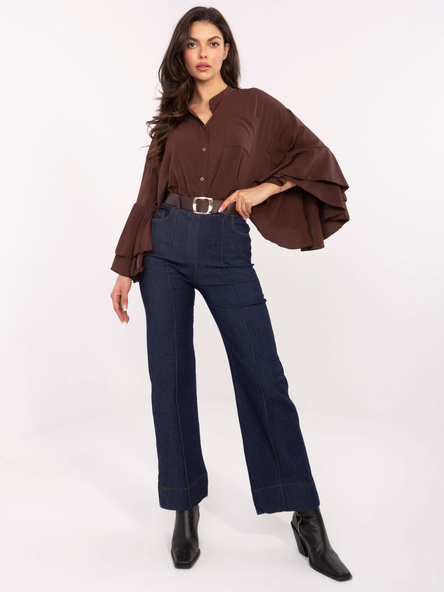 Granatowe proste jeansy z przeszyciami