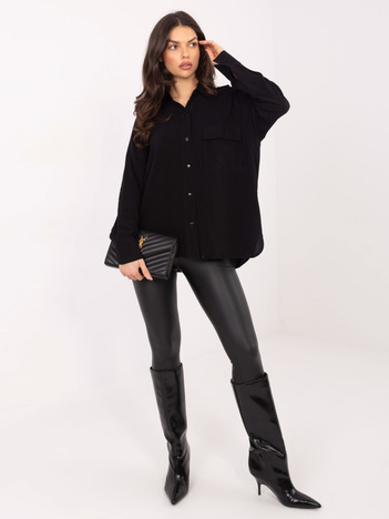 Czarna elegancka koszula damska oversize z kieszenią