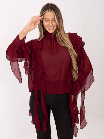 Burgundowa przezroczysta bluzka z golfem