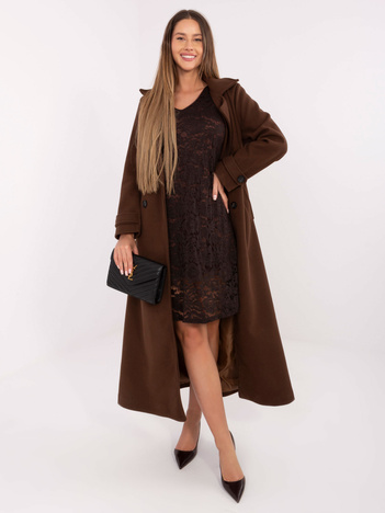 Brązowa koronkowa sukienka z podszewką