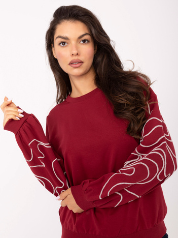 Bordowa damska bluza z haftem na rękawach