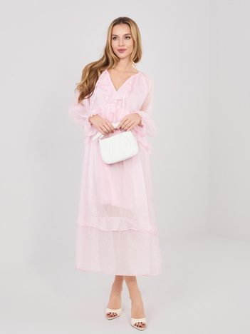Jasnoróżowa letnia sukienka oversize z falbanami