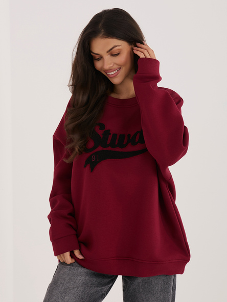 Bordowa ocieplana bluza bez kaptura RUE PARIS