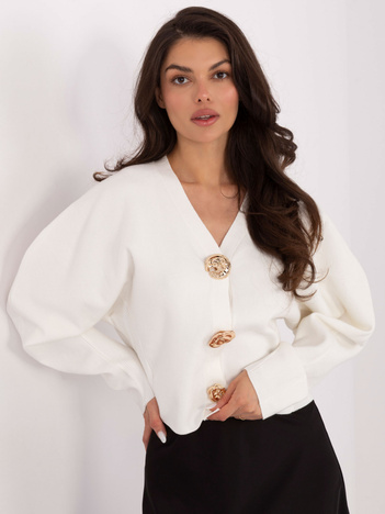 Ecru elegancki sweter z bufiastym rękawem