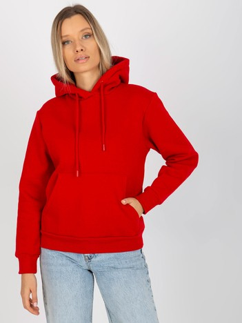 Czerwona dresowa bluza basic z kapturem RUE PARIS