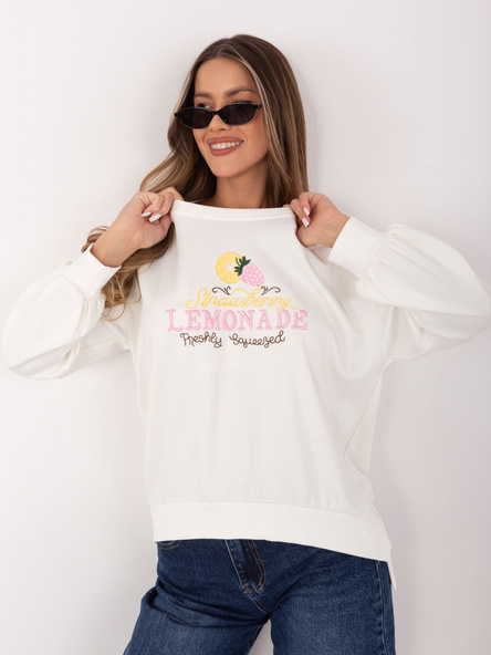 Ecru damska bluza oversize z napisami RUE PARIS