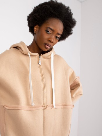 Beżowa długa bluza dresowa z kapturem Boston