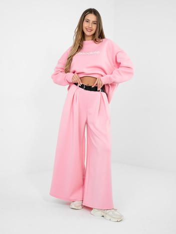 Pastelowe różowe spodnie palazzo z paskiem RUE PARIS