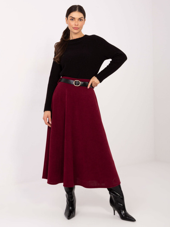 Bordowa rozkloszowana spódnica z paskiem RUE PARIS